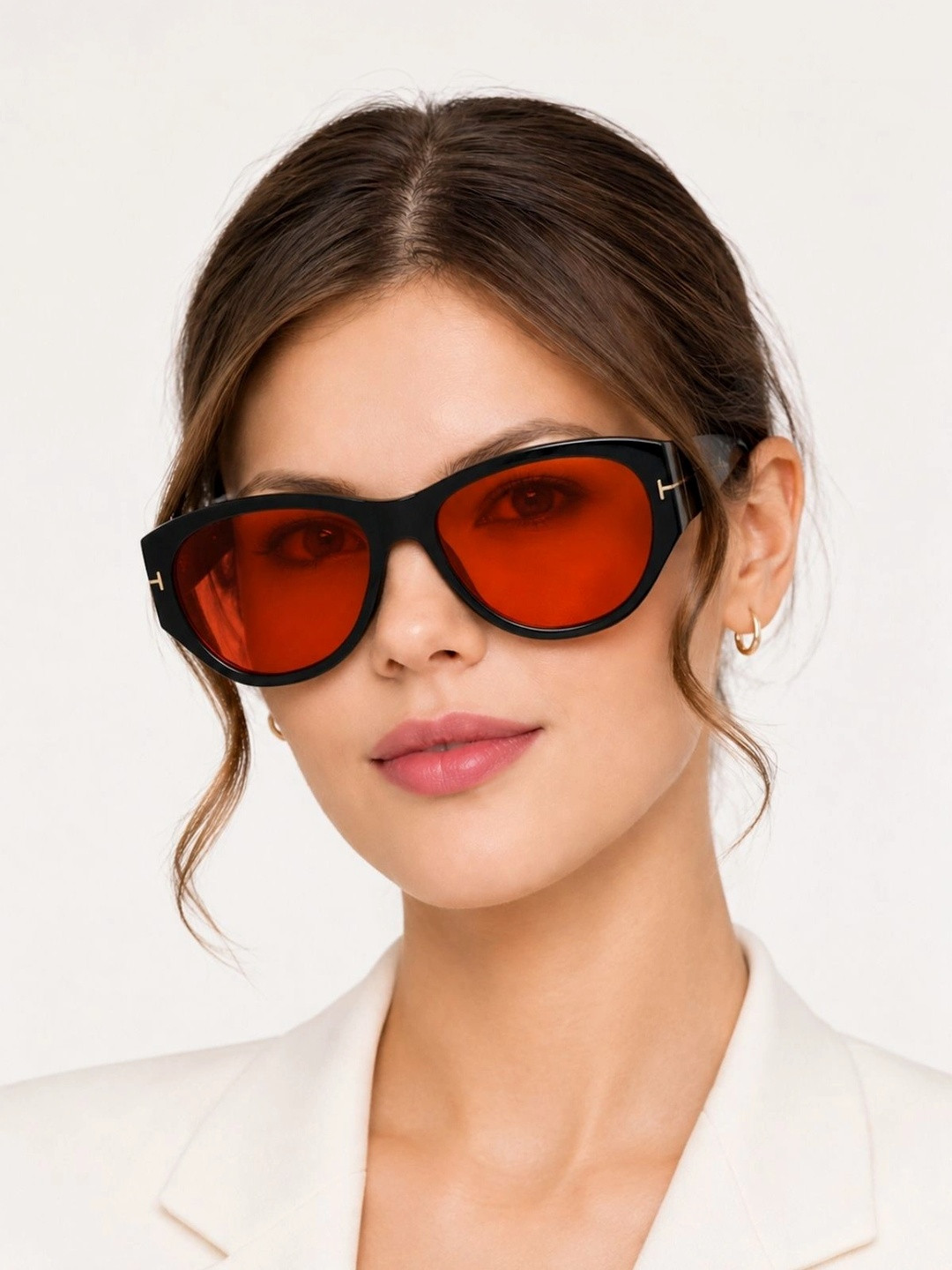 OUDI Women Red Lens & Black Shield Sunglasses with