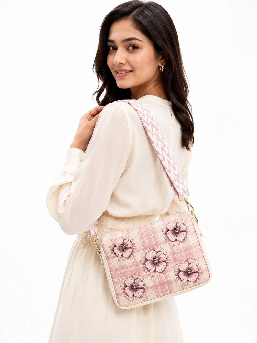 HERE&NOW Floral Printed PU Shoulder Bag