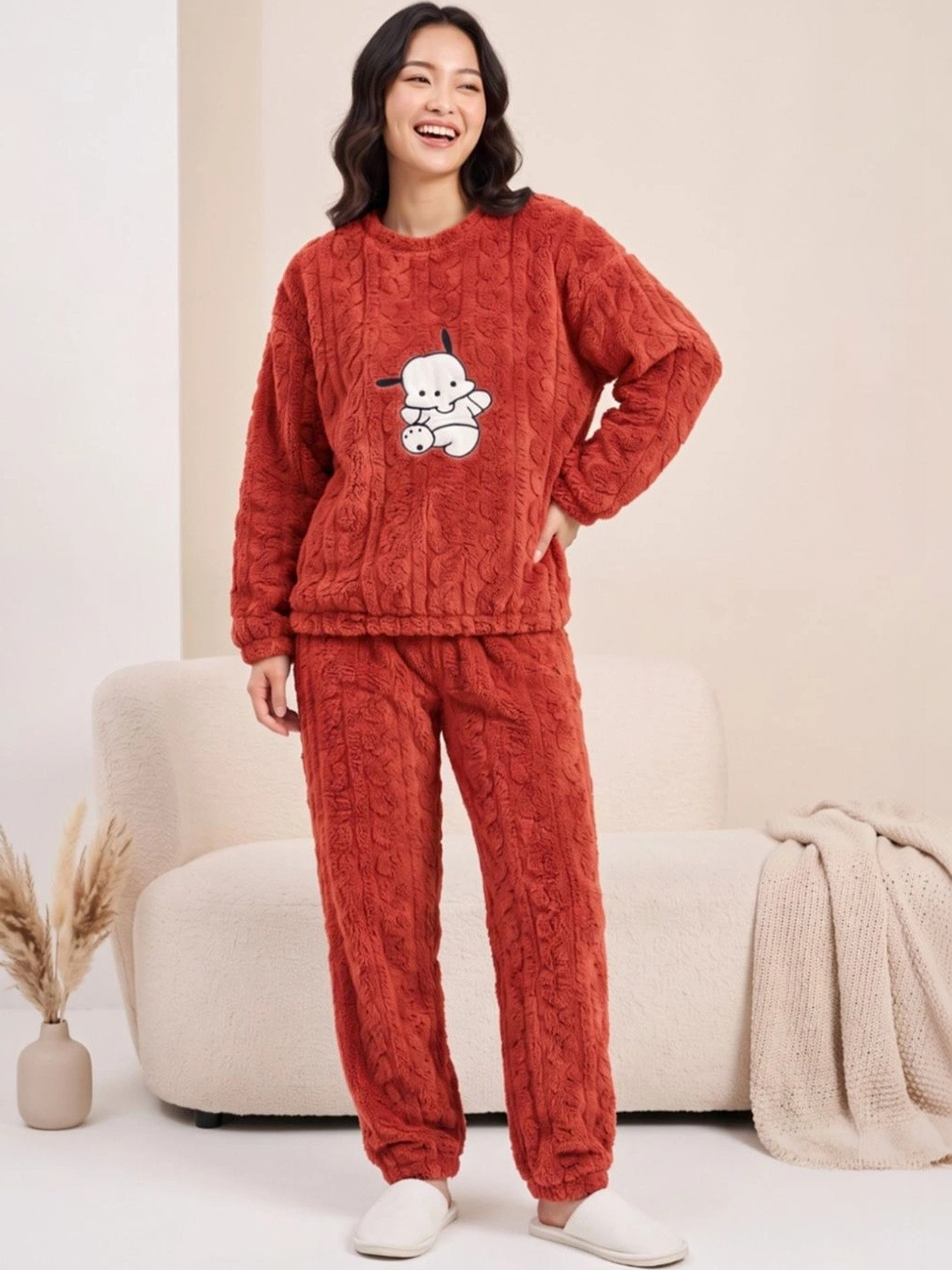 Lugo Women's Maroon Puppy Print Top & Pyjama Night Suit