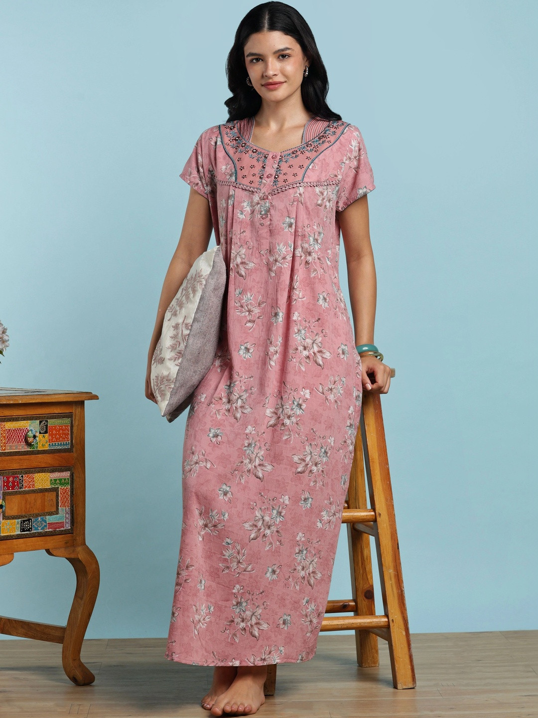 9shines Label Printed Maxi Nightdress