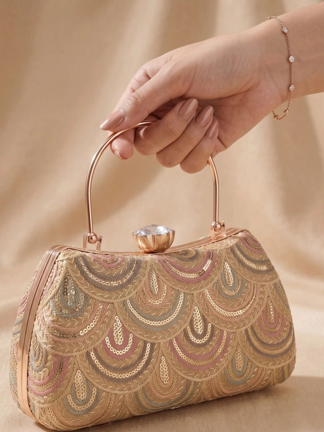 OSTY Embroidered Embellished Box Clutch
