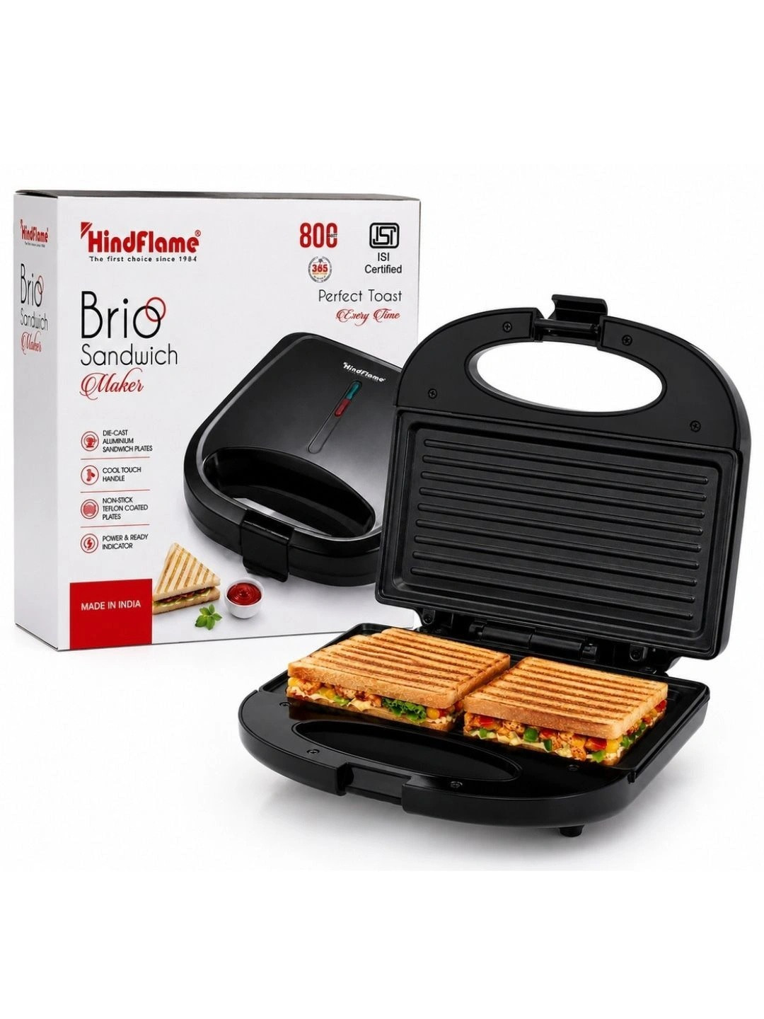 HindFlame Black Brio 800W Electric Grill Plate Sandwich Maker, ISI Certified
