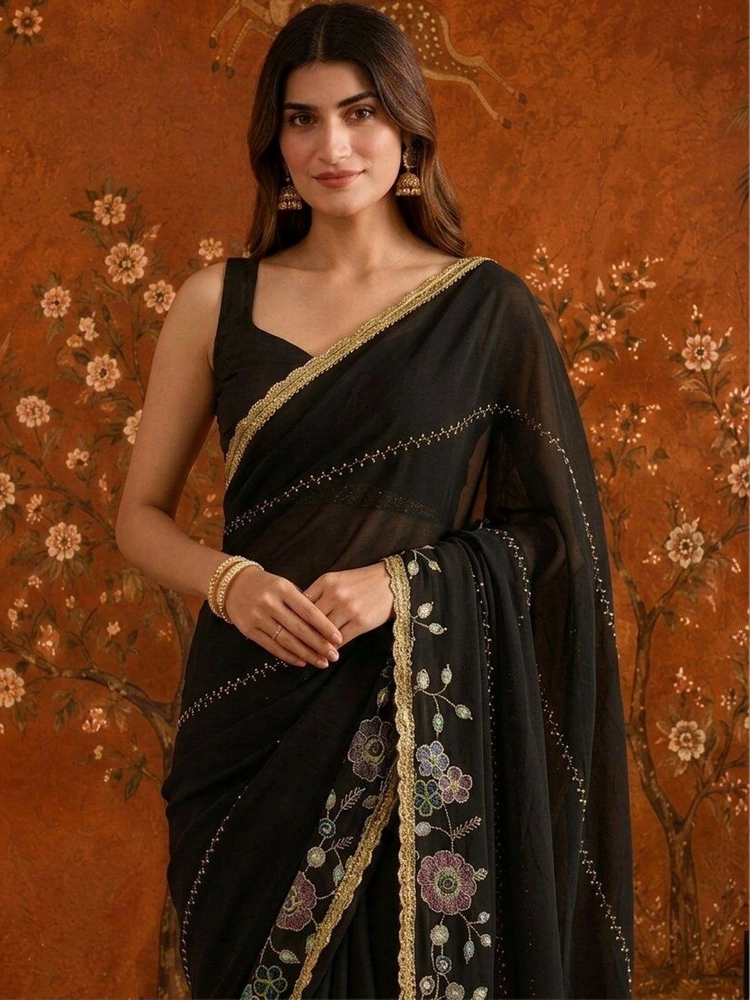 Sangria Embellished Embroidered Pure Georgette Saree