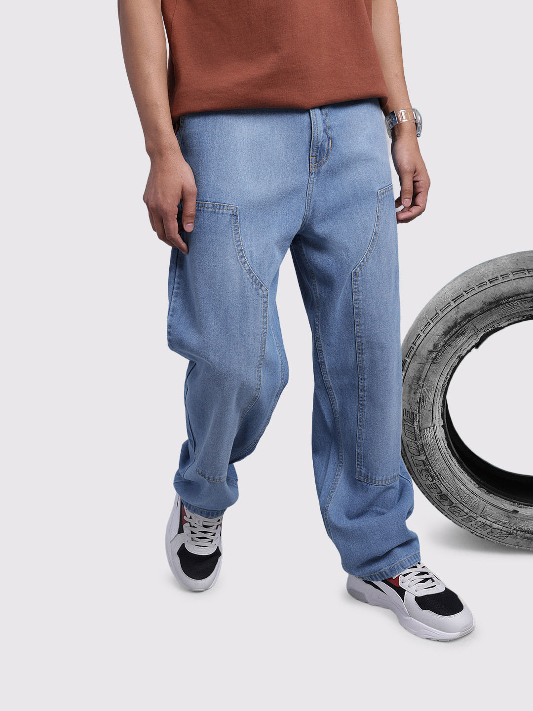 The Roadster Life Co. Men Baggy Fit Panelled Jeans
