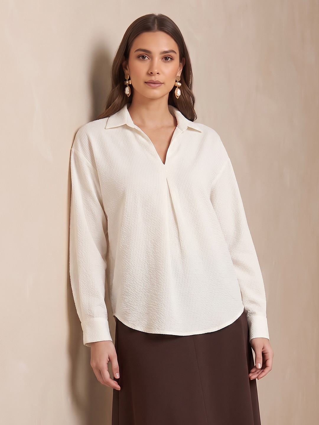 all about you Self Design Pure Cotton Shirt Style Top