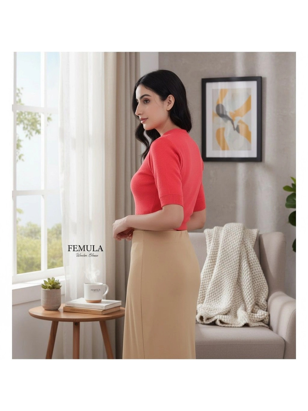 FEMULA Women Rose Solid Woolen Crop Top