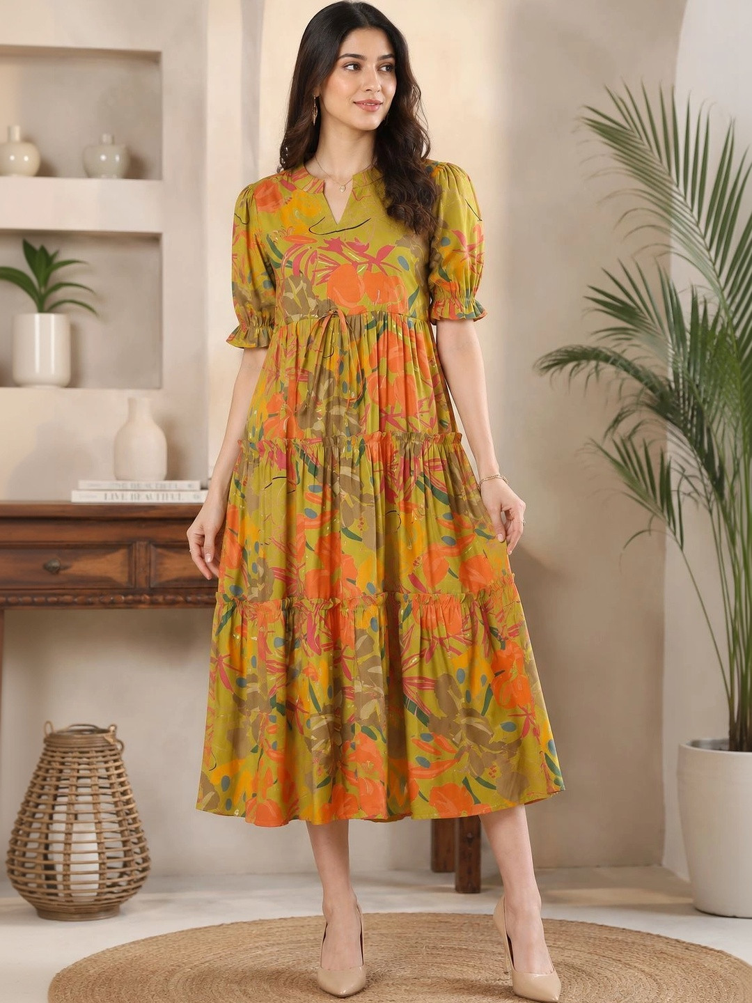 Manqsh by Claura Print Fit & Flare Midi Dress