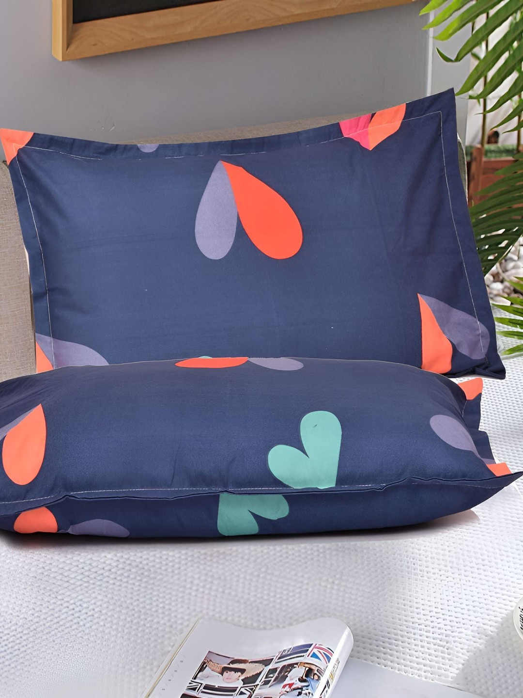 RRC Blue & Red 2 Pieces Floral printed Rectangle Pillow Covers