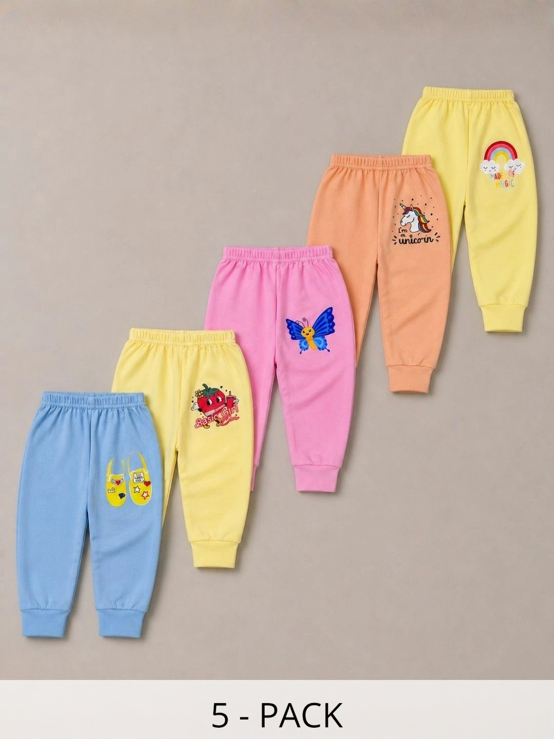 Superminis Printed Infants Pack Of 5 Cotton Mid-Rise Track Pants