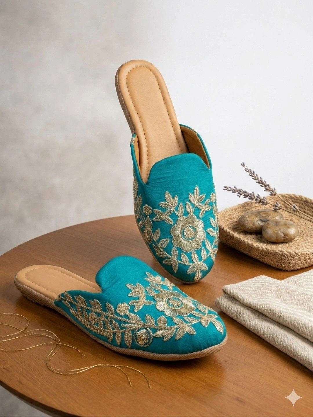 Twirl & Toe Women Embellished Ethnic Mules with Embroidered Flats