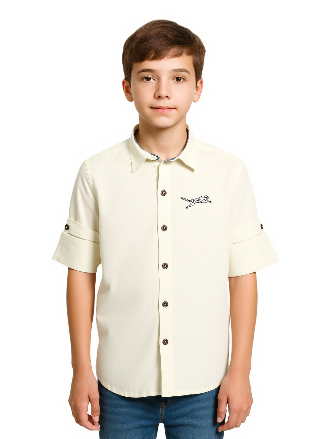 CAVIO Boys Cream-Coloured Regular Fit Casual Shirt
