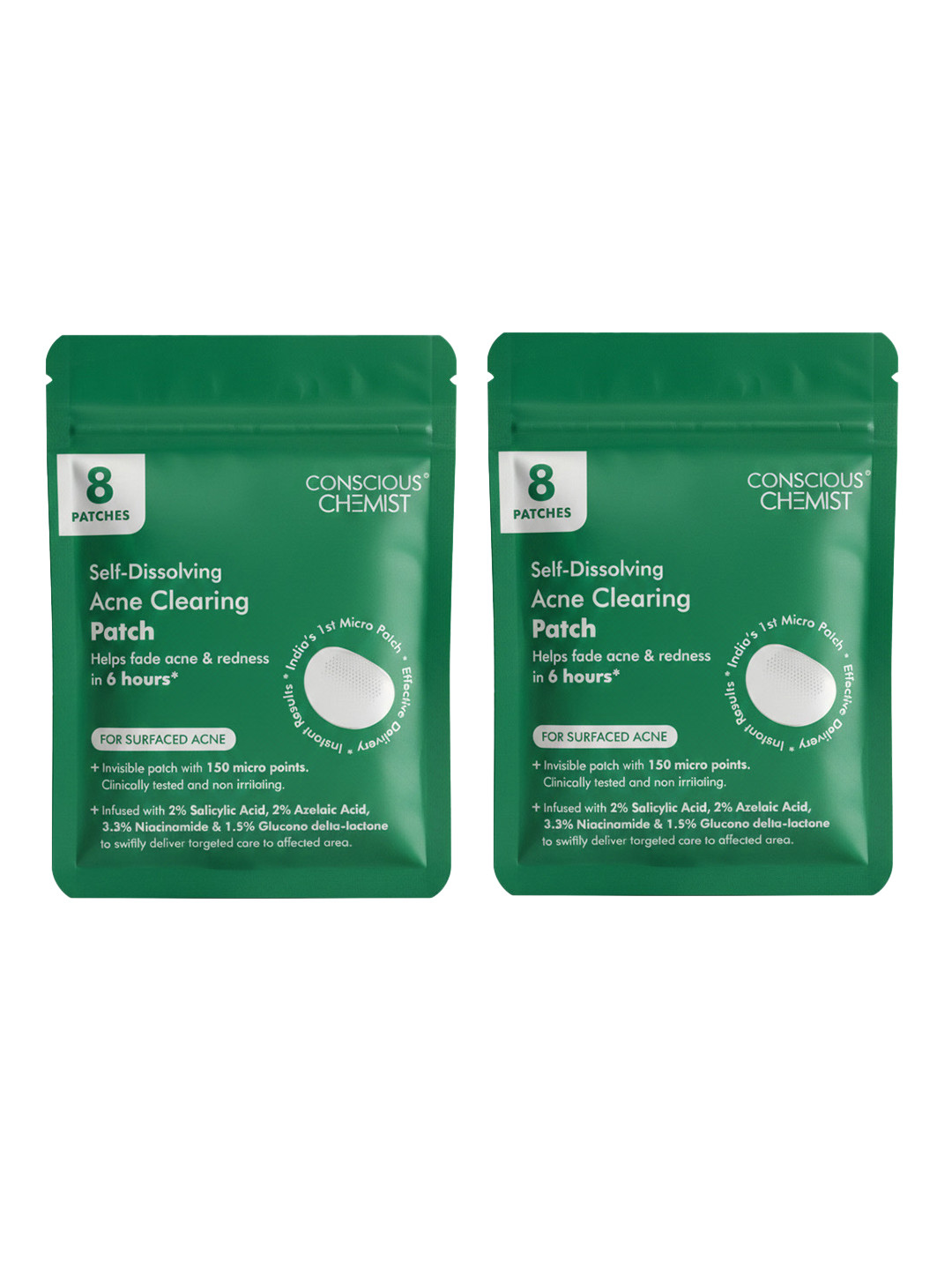 Conscious Chemist Set Of 2 Self Dissolving Acne Microneedle Patches -2g Each