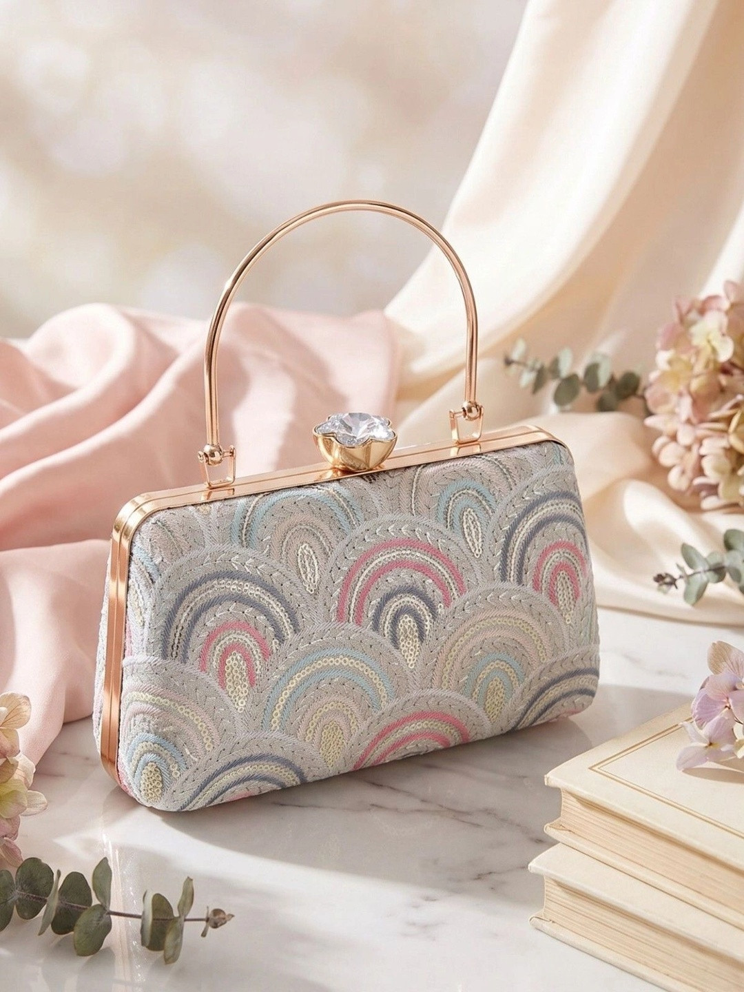 MISHA Embroidered Embellished Box Clutch