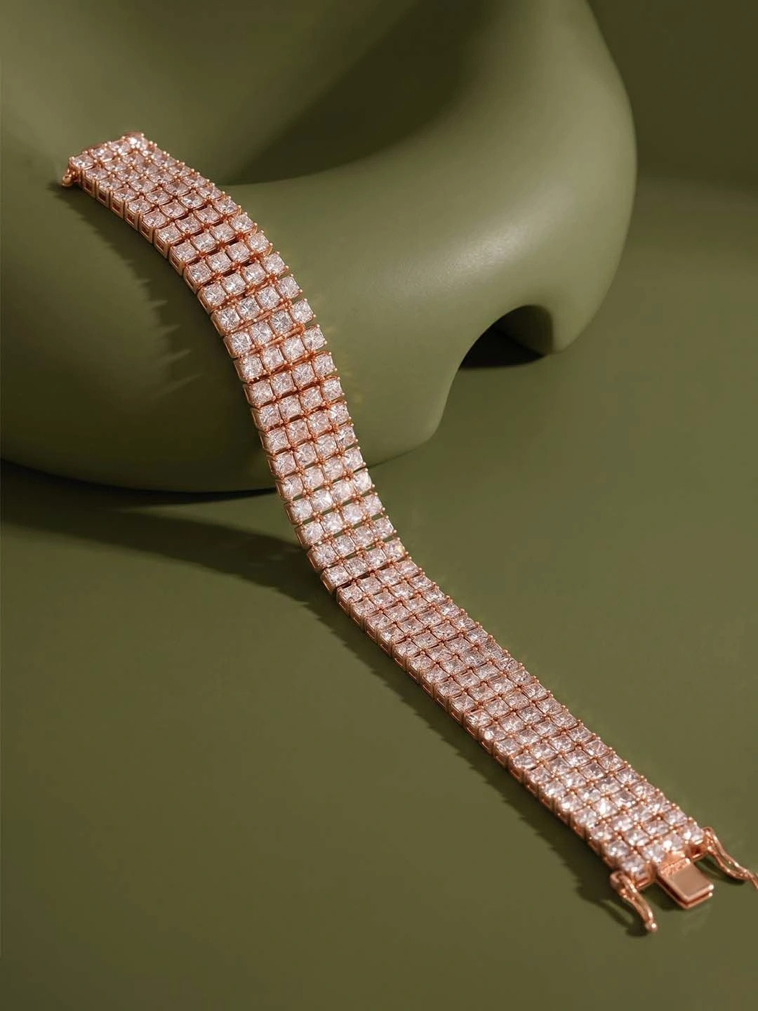 Peora Women Brass Cubic Zirconia Rose Gold-Plated Link Bracelet