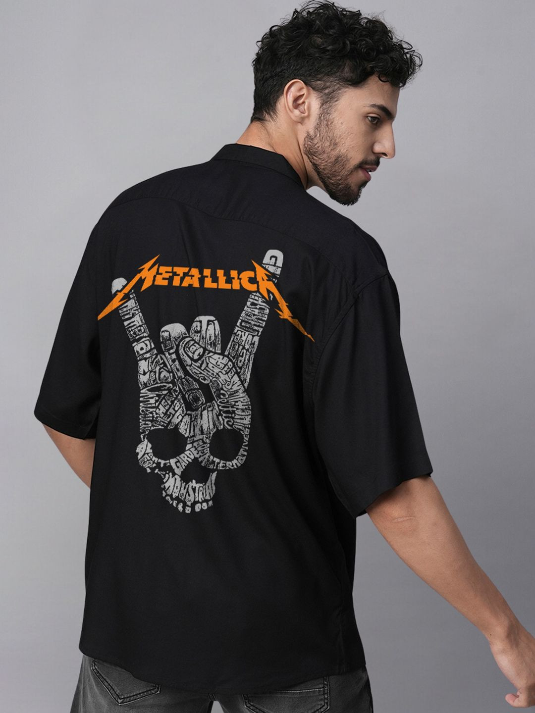 PRONK Relaxed Fit Graphic Printed Cuban Collar Casual Shirt