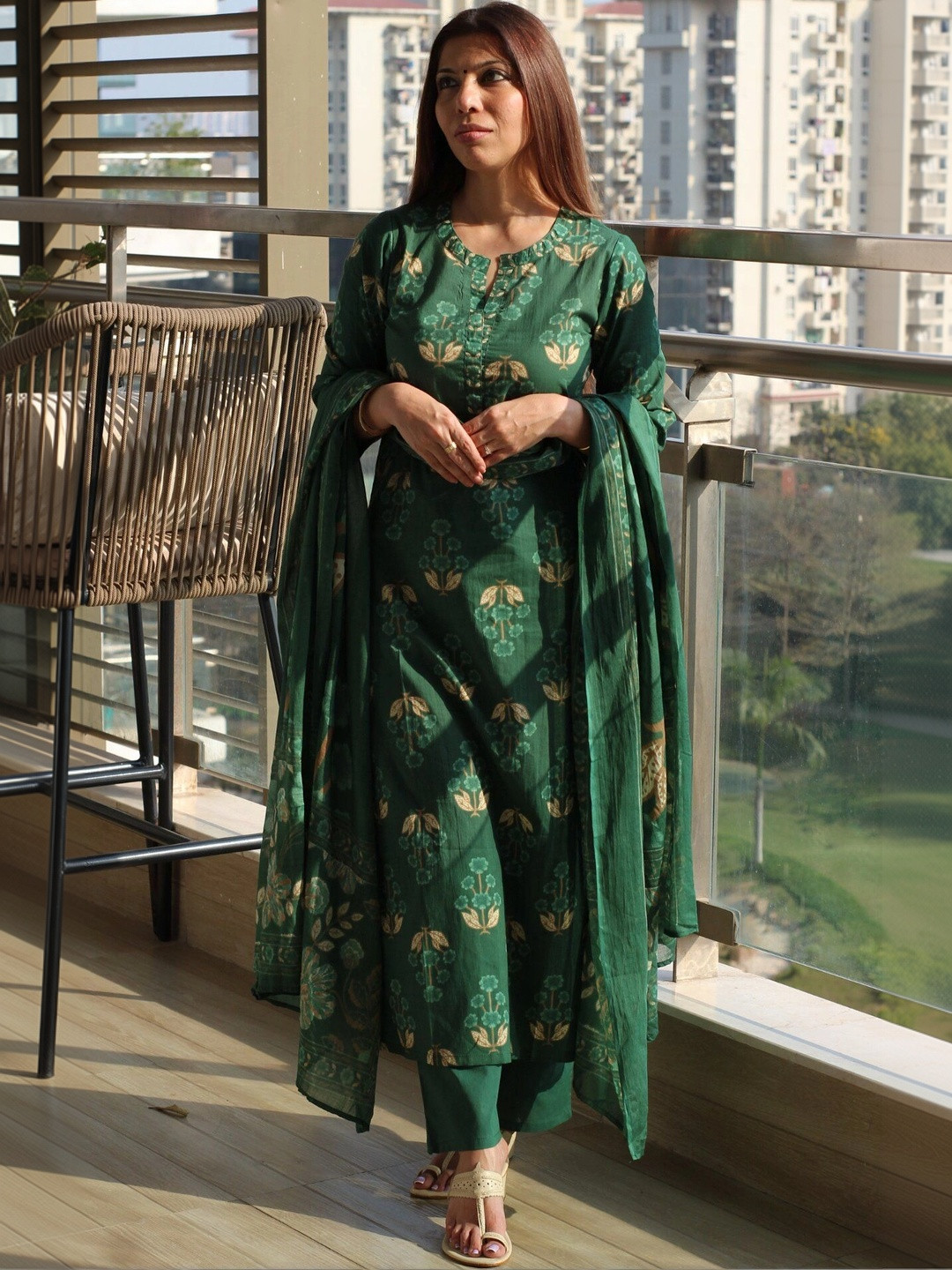 SZN Women Ethnic Motifs Printed Regular Pure Cotton Kurta with Trousers & With Dupatta