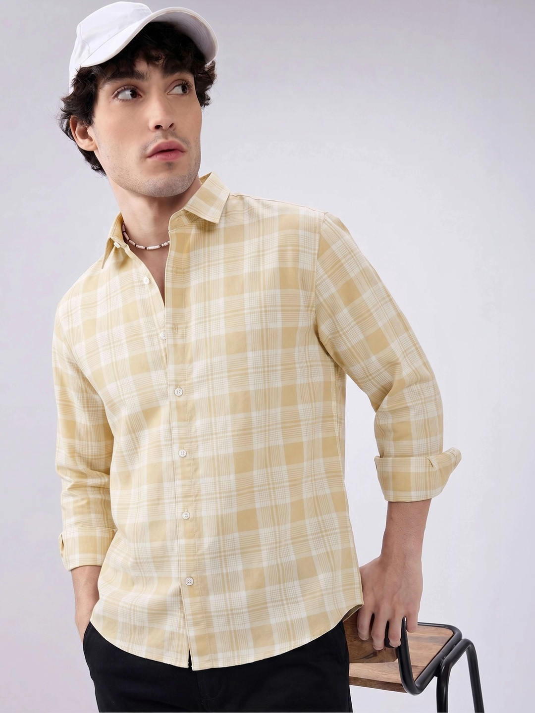 WOXEN Men Gingham Checks Checked Casual Shirt