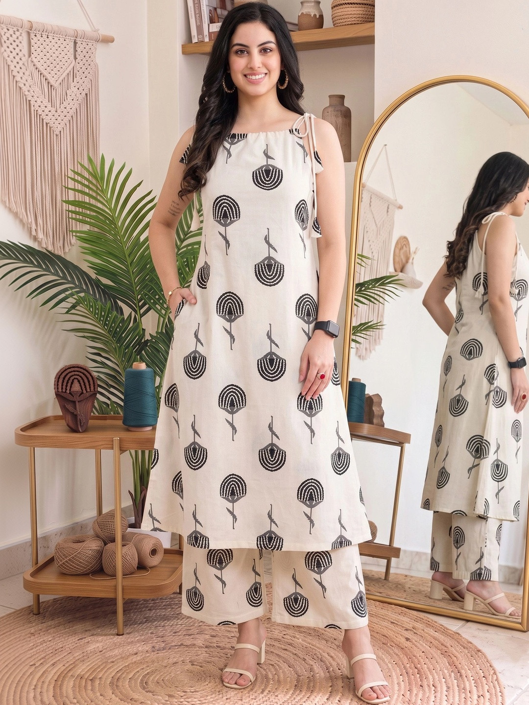 TextileNow Women Ethnic Motifs Printed Regular Pure Cotton Kurta with Palazzos