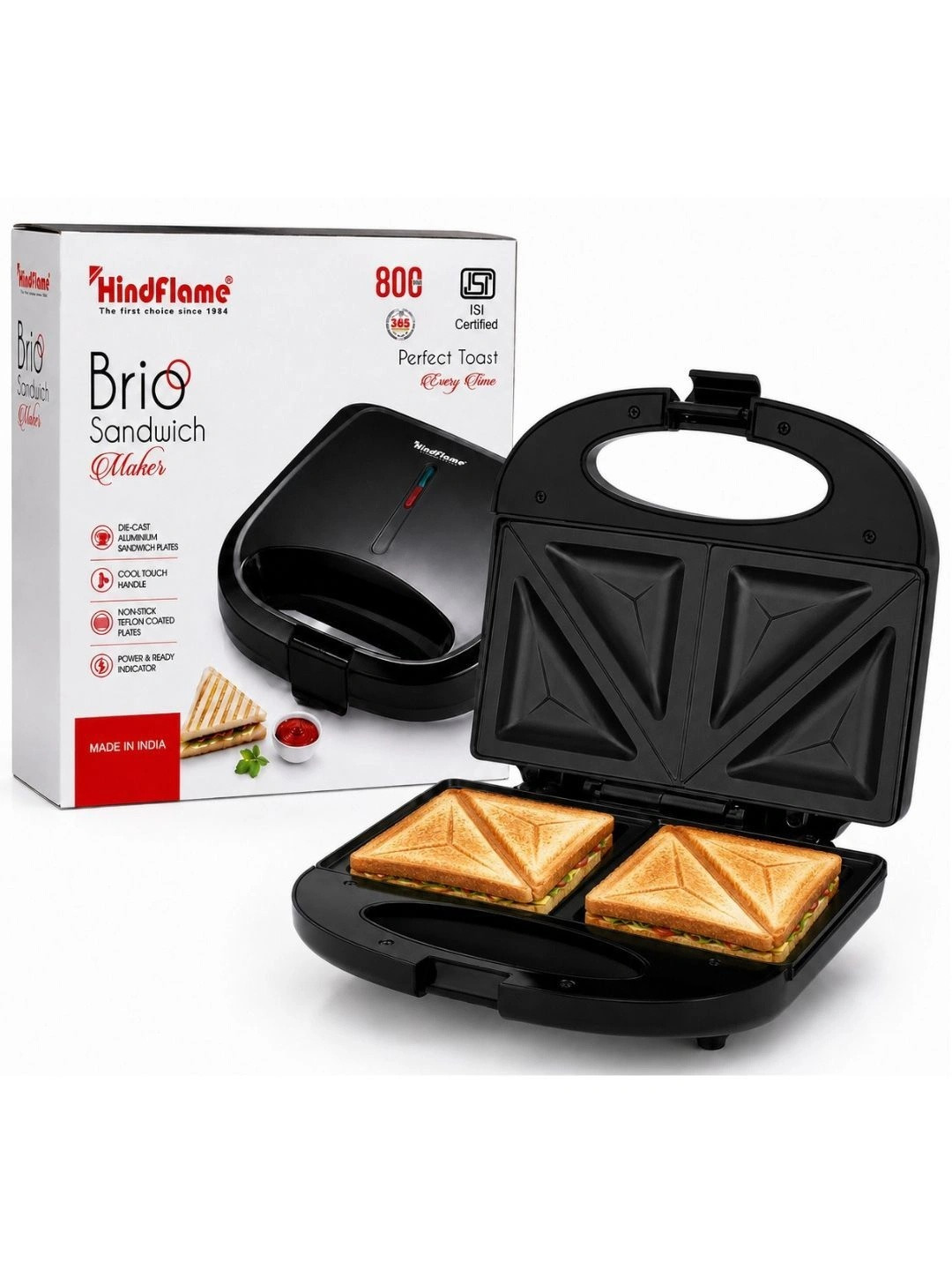 HindFlame Black Brio 800W Electric Toaster Plate Sandwich Maker, ISI Certified,