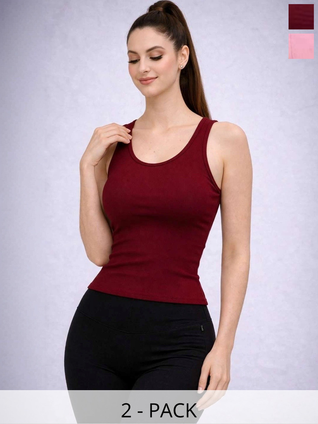 ULLAS Women Pack of 2 Ribbed Tank Tops