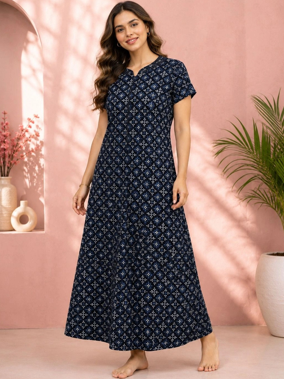 QUIRA Ethnic Printed Maxi Nightdress