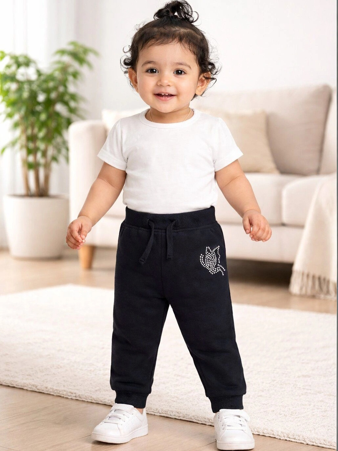 Bodycare Infant Girls Mid-Rise Pure Cotton Joggers