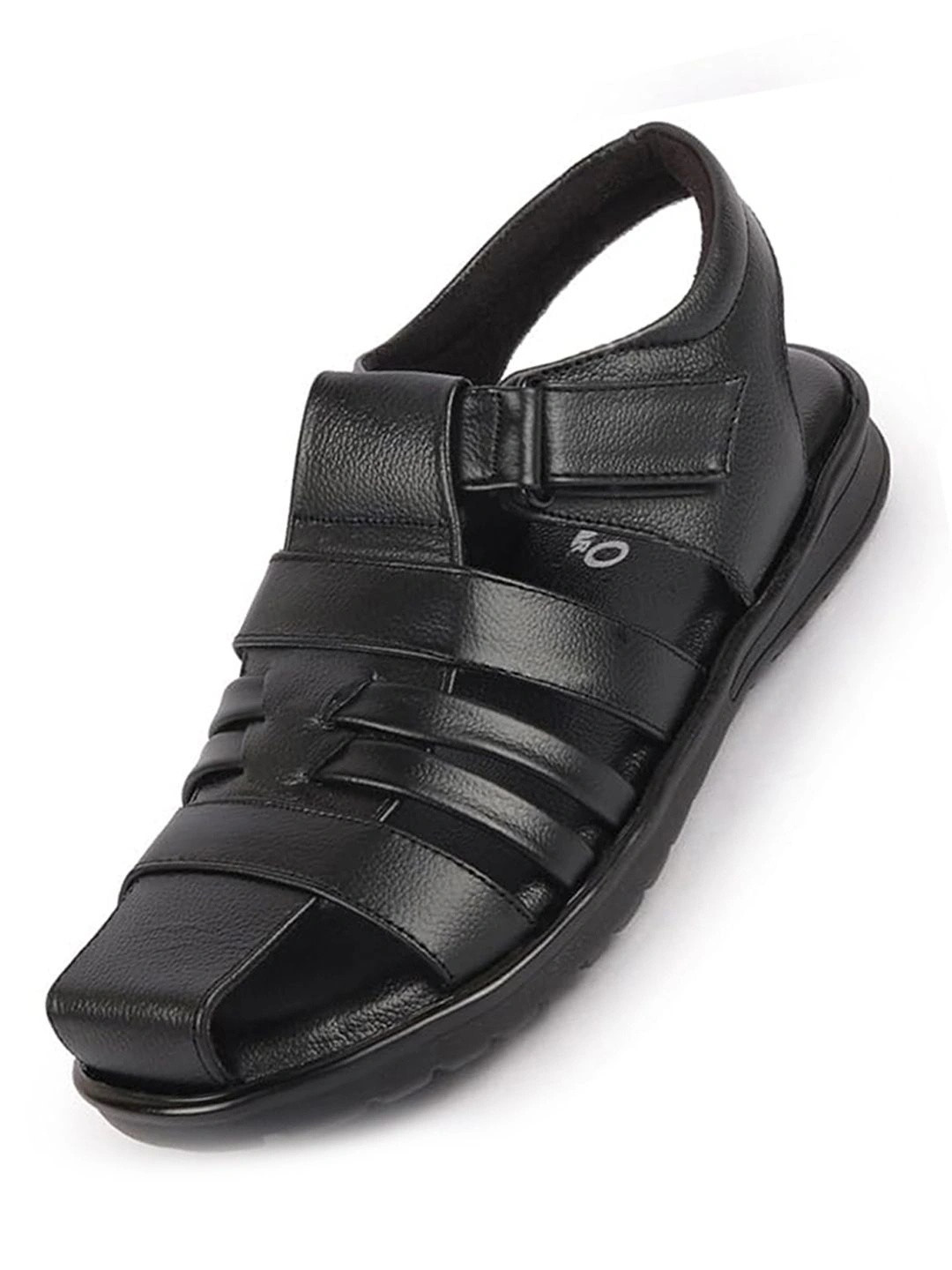 FAUSTO Men Genuine Leather Multi Strap Hook and Loop Closed Toe Fisherman Roman Sandals