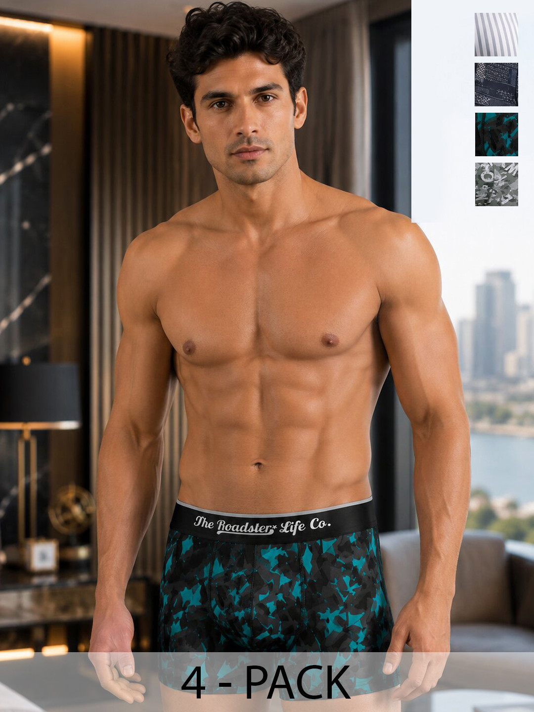 Roadster Pack of 4 Cotton Blend Blend Assorted Printed Trunks