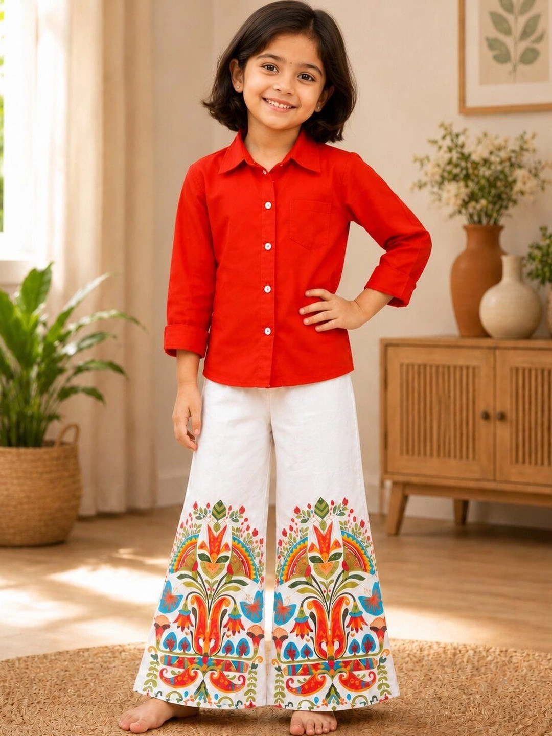 LAARTHAY Solid Shirt with Palazzos