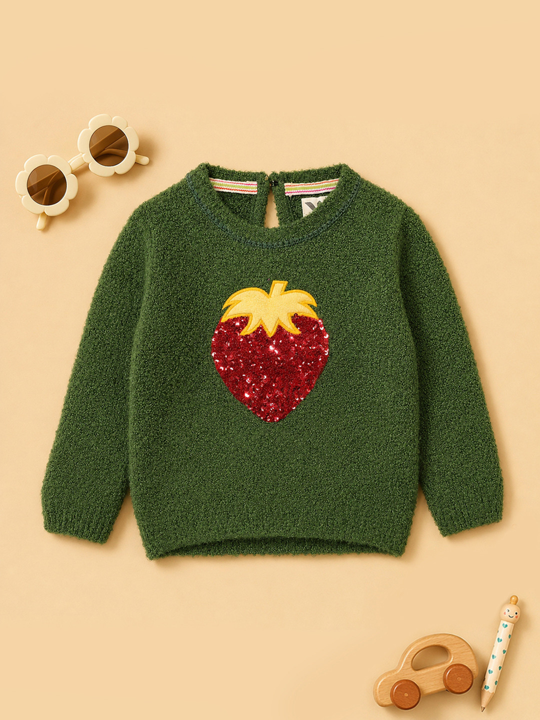 Yellow Apple Girls Embellished Woollen Pullover Sweater