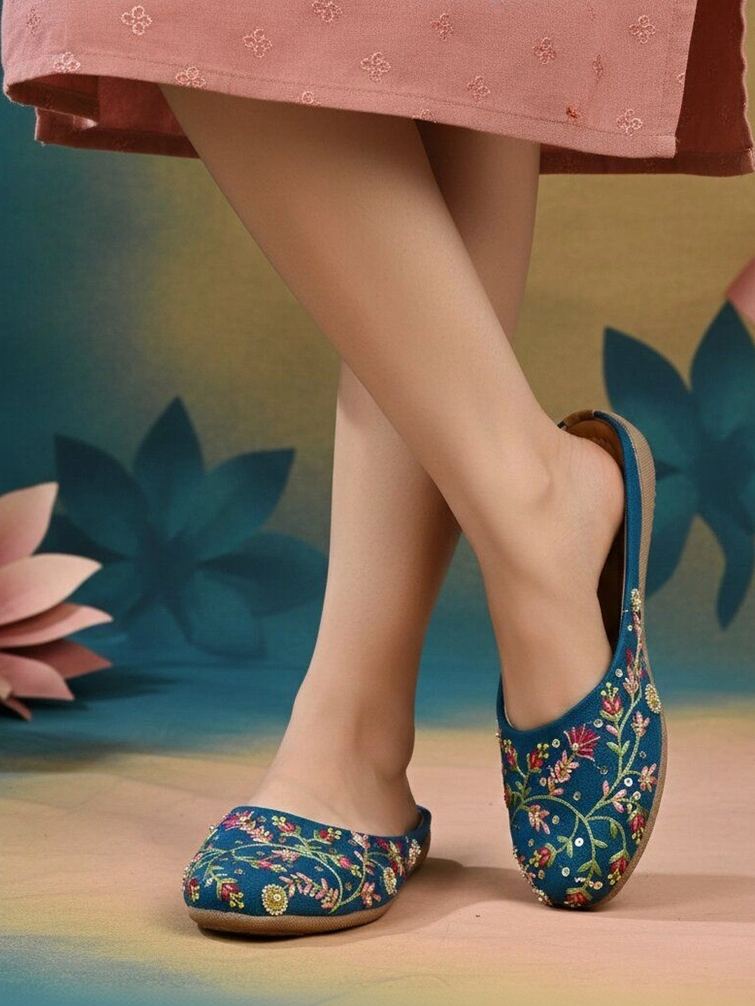 Sangria Women Embellished Ethnic Mules with Embroidered Flats
