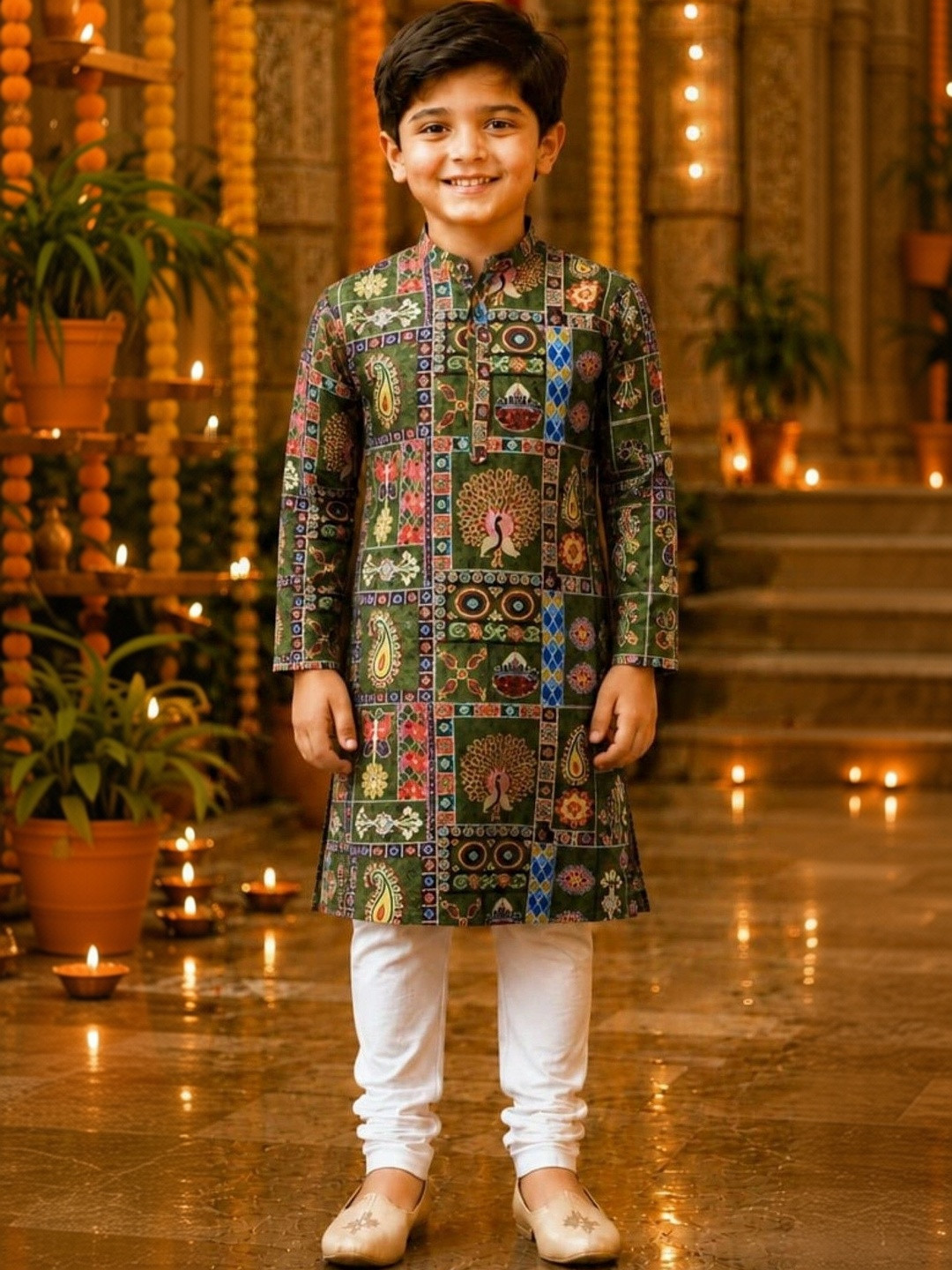 VISHESTA Boys Ethnic Motifs Printed Regular Kurta with Pyjamas
