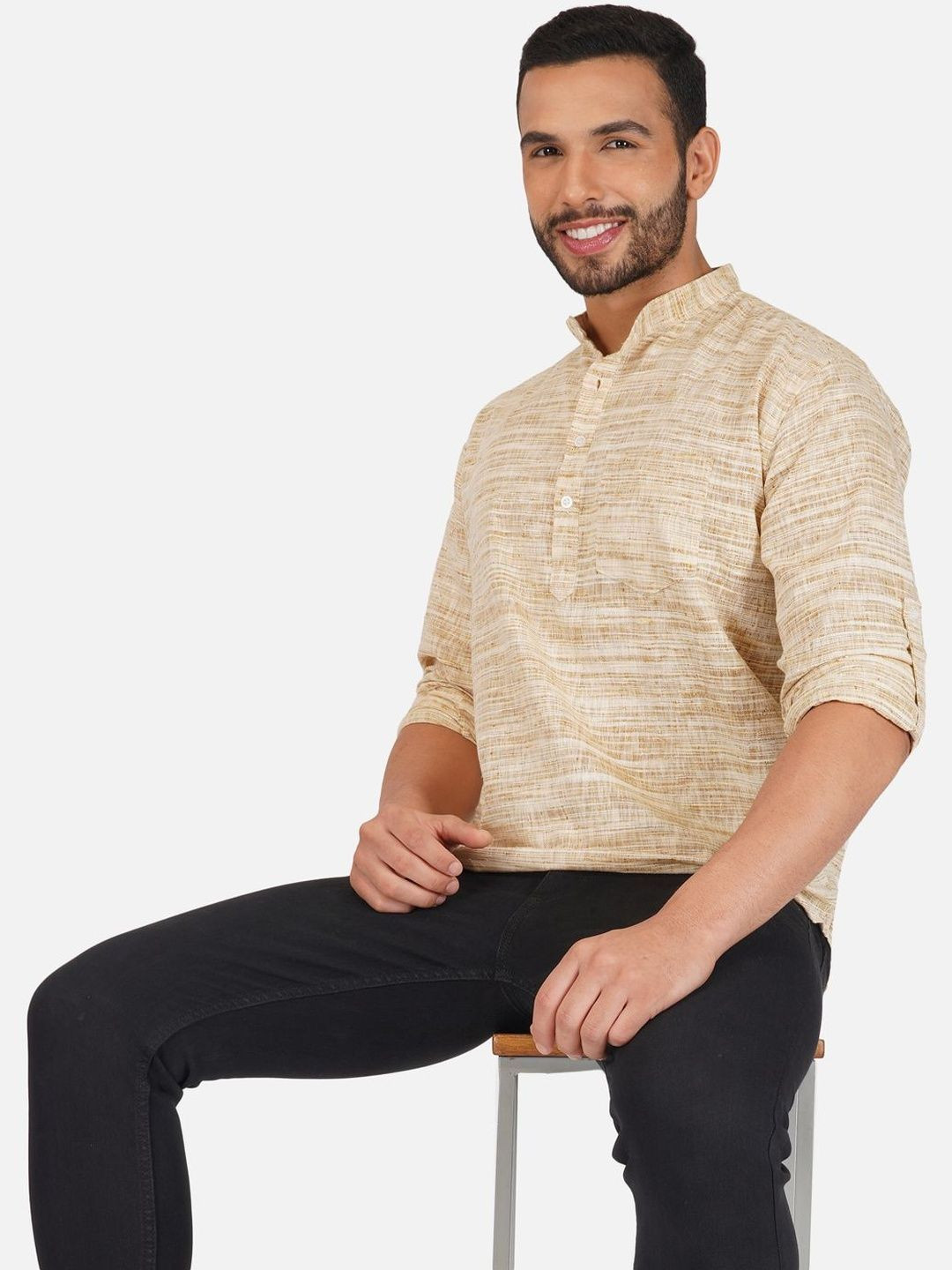 KHADDARVAS Men Striped Khadi Shirt