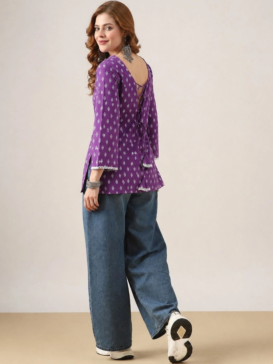 PHYSIL Ethnic Motifs Printed V-Neck Pure Cotton Kurti