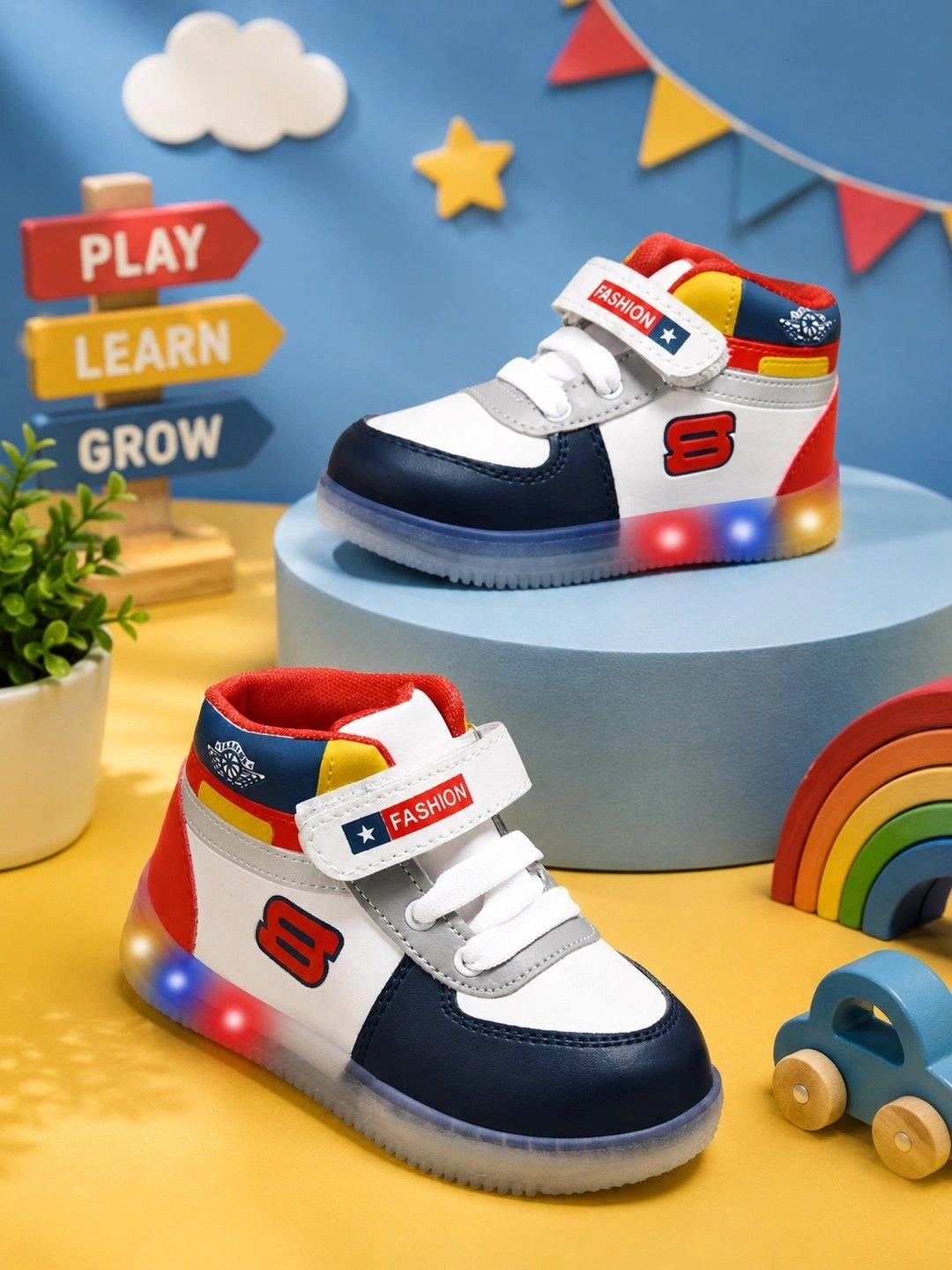 ABLESTEP Boys Colourblocked Round-Toe LED Sneakers