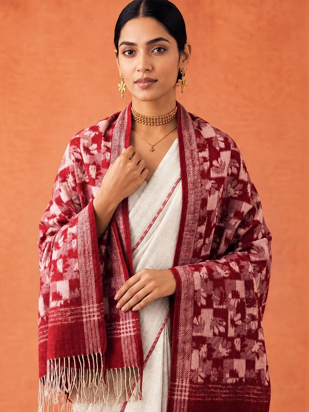 SAHASIKA Women Ethnic Floral Woven Design Pashmina Fringed Border Stole