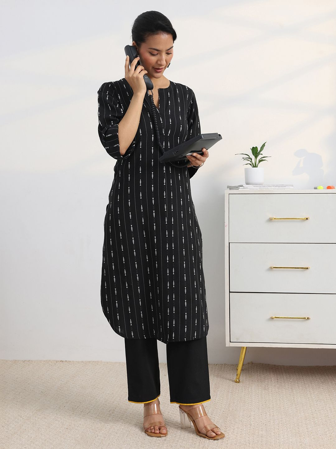 Libas Black Woven Design Straight Kurta