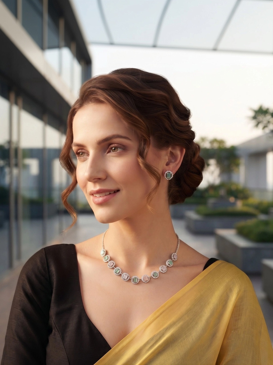 DURATI Silver-Plated American Diamond Necklace and Earrings