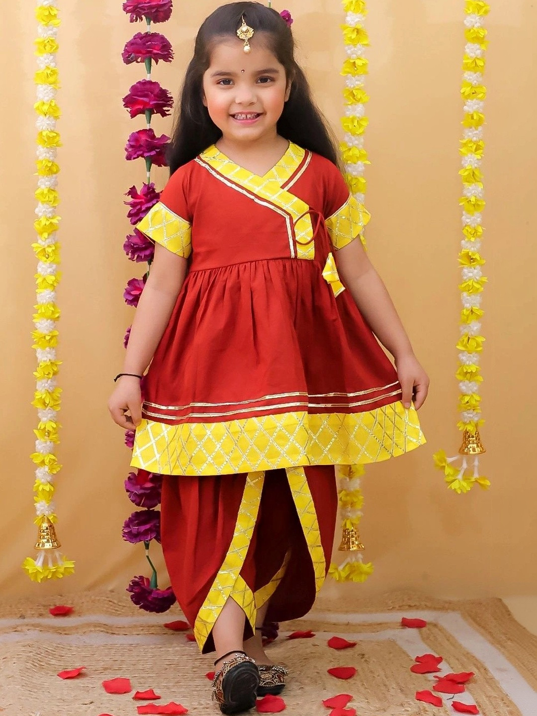 Bownbee Girls Ganesh Motif Printed Tunic with Dhoti Pants