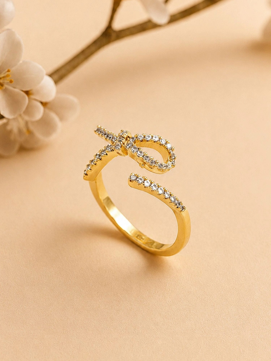 ARTKLIM Gold-Plated Cubic Zirconia Stone-Studded Adjustable Finger Ring