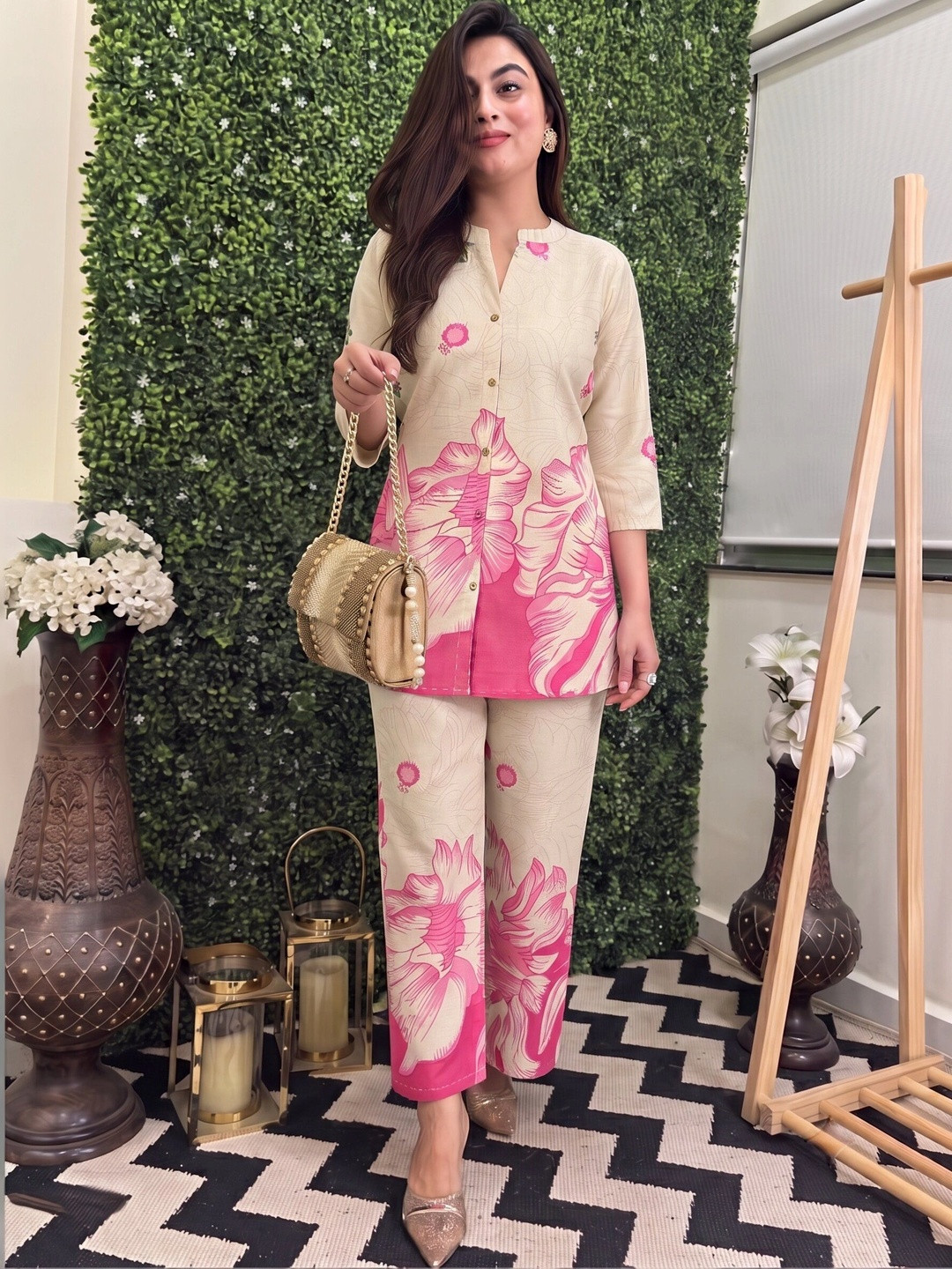 Sangria Floral Cotton Printed Tunic with Trousers