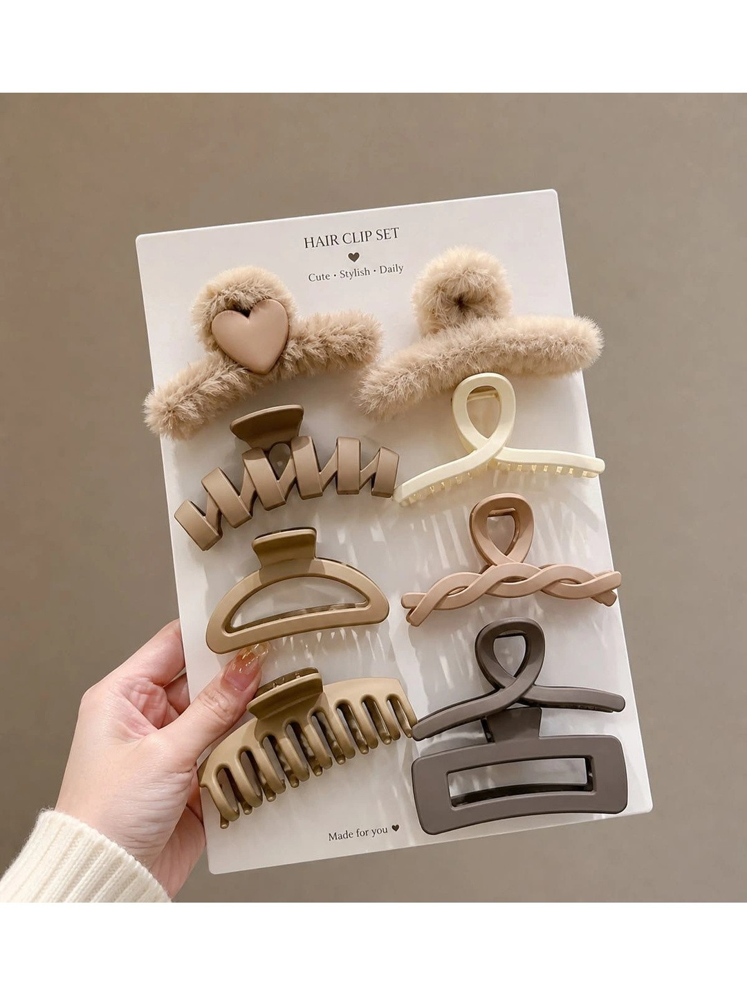 PRITYKA Women Set of 6 Fur Claw Clip Clutcher Designer Hair Accessories