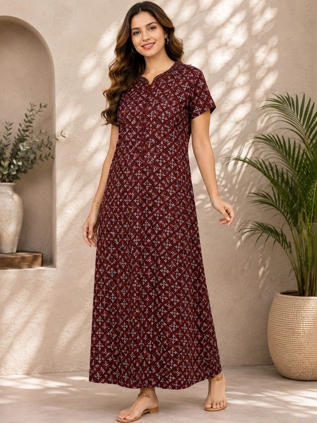 QUIRA Ethnic Printed Maxi Nightdress