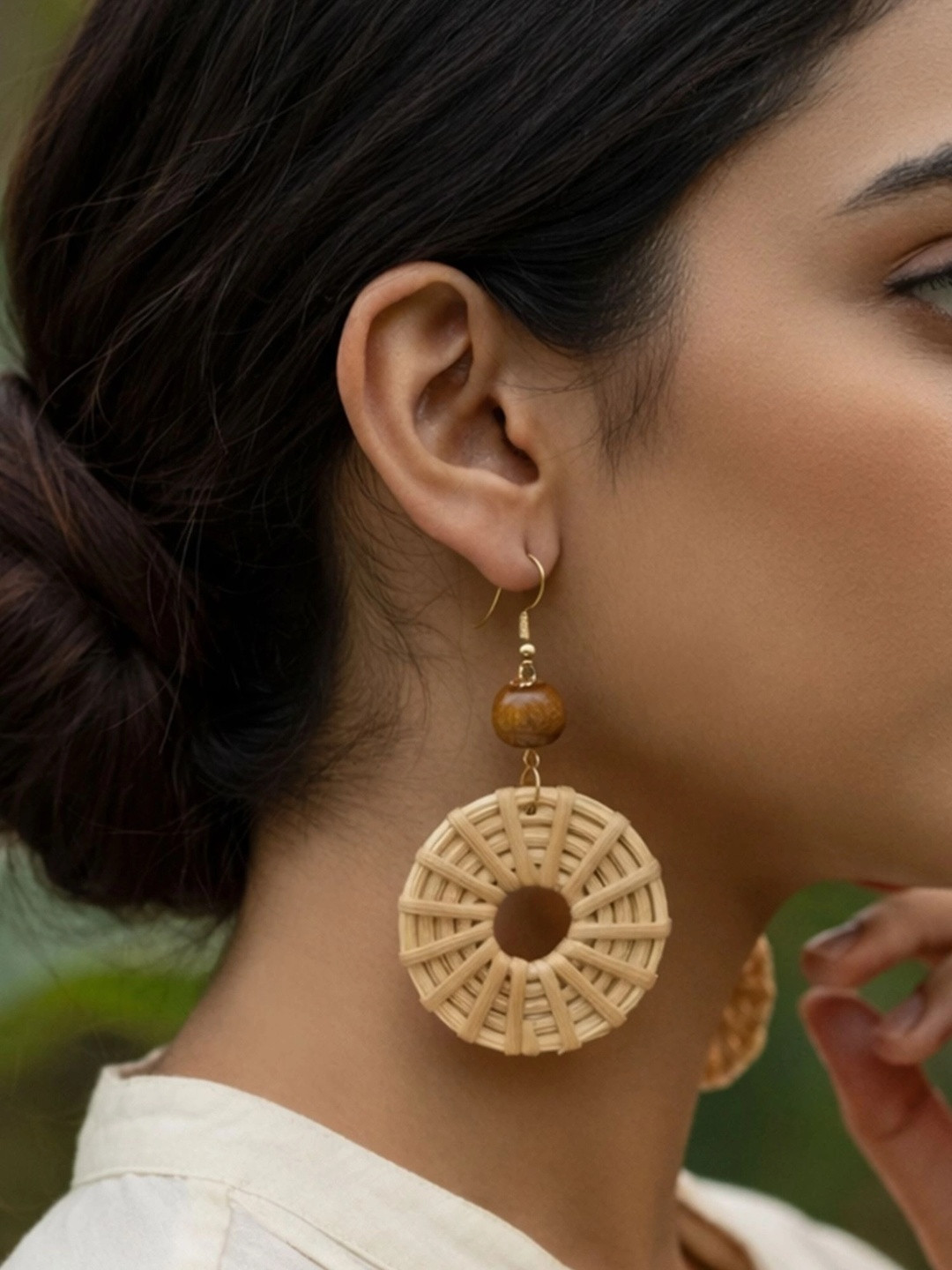 ARTKLIM Artificial Beaded Wooden Cane Circular Dangle Drop Earrings