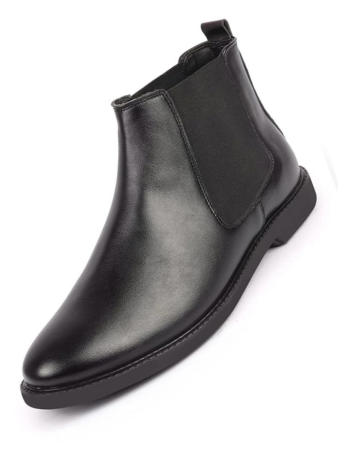 FAUSTO Men Black High Ankle Slip On Outdoor Fashion Winter Chelsea Boots
