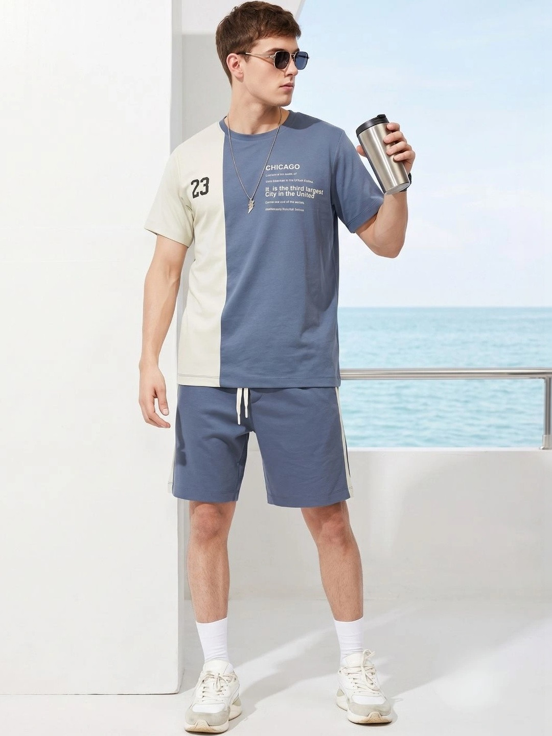 WEET Cotton Colourblocked T-shirt with Shorts