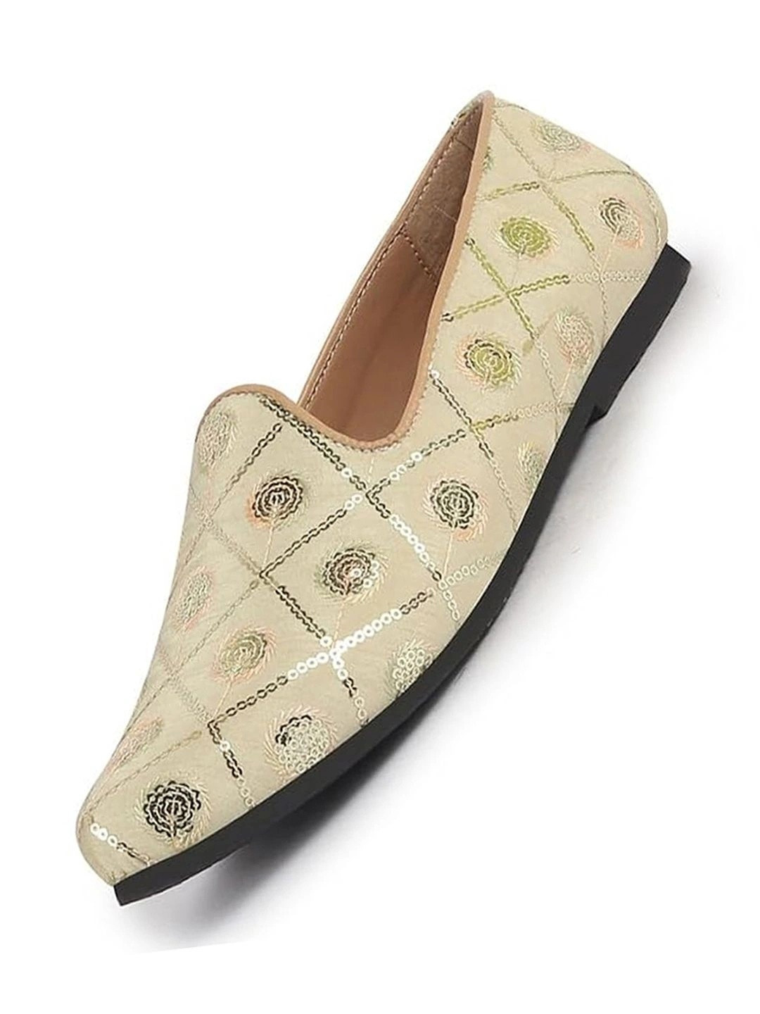 FAUSTO Men Traditional Sequin Ethnic Slip On Juttis and Mojaris for Wedding