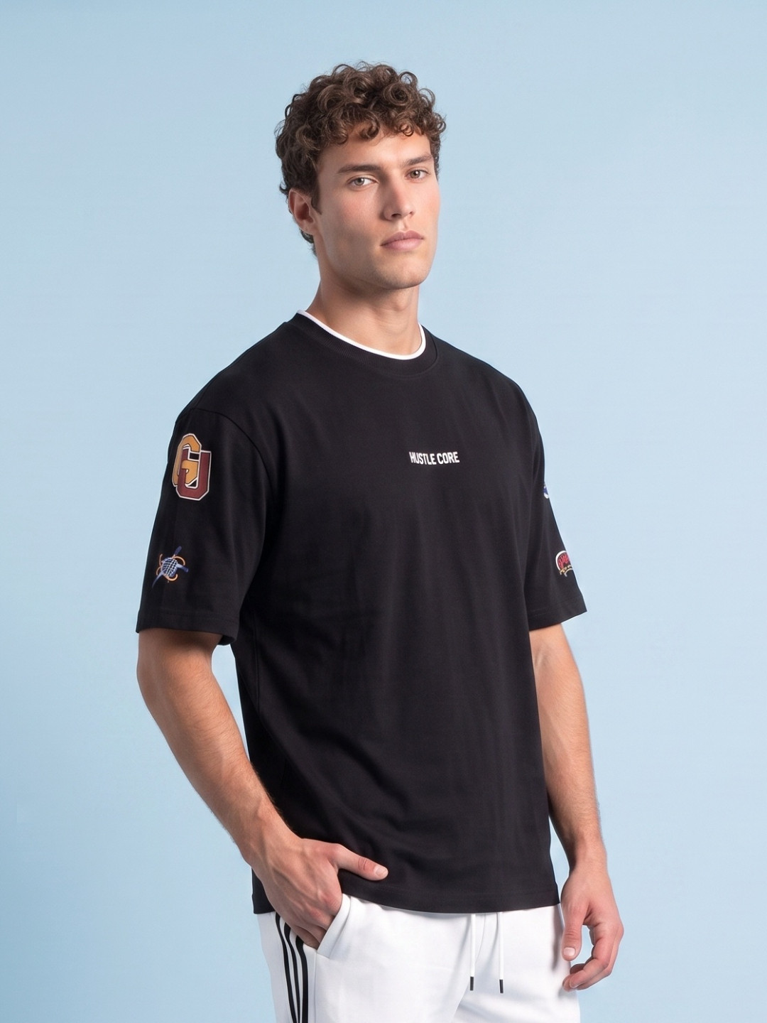 HUSTLE CORE Graphic Printed Relaxed Fit T-shirt