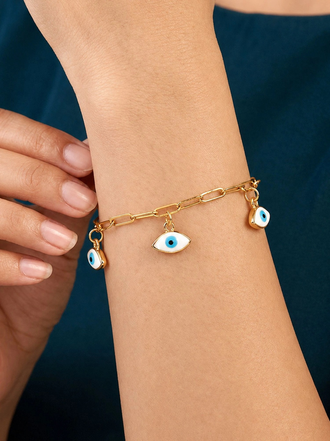 ARTKLIM Stainless Steel Gold-Plated Anti Tarnish Evil Eye Wraparound Bracelet