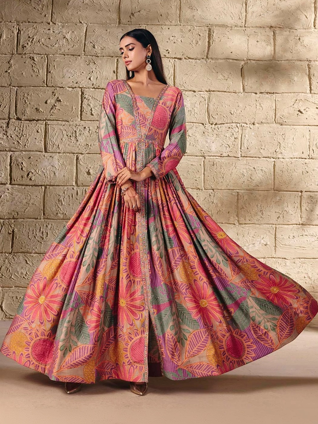 MADHURAM Printed Square Neck A-Line Maxi Dress